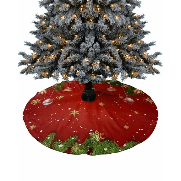 Christmas Balls Christmas Tree Skirt 36 Inches Large Christmas Skirt Tree, Red Green Xmas Tree Snowflake Tree Skirt Christmas Decorations for Fireplace Party Holidays Indoor Outdoor
