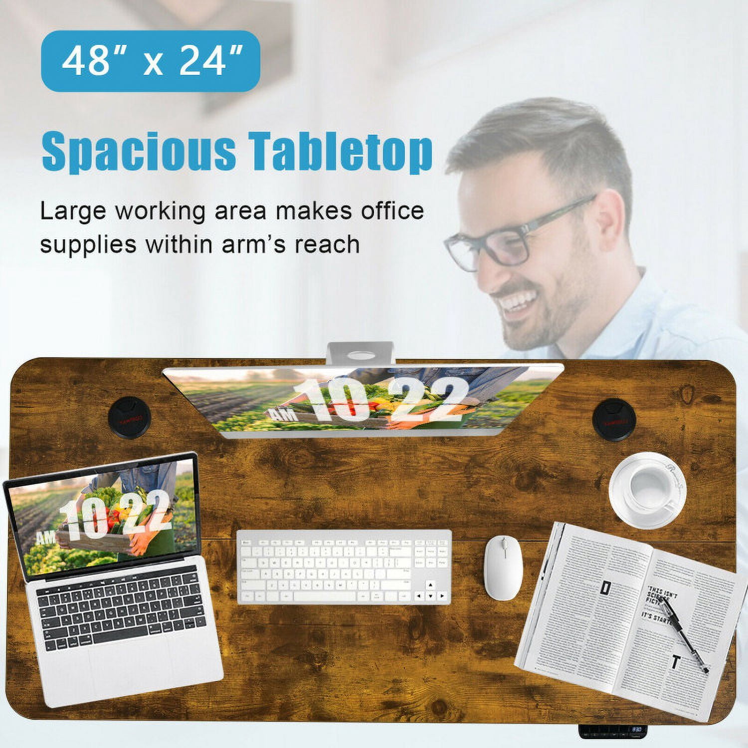 YYAo Stand Up Desk, Ergonomic Standing Workstation,48-inch Electric Height Adjustable Standing Desk with Control Panel-Rustic Brown
