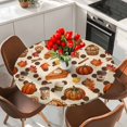 thumbnail image 2 of Round Table Cover 36-44 Inch Fall Pumpkins Waterproof Reusable Table Cloth Round Fitted Vinyl Tablecloth with Elastic Edged for Parties Outdoors, Pie Food Thanksgiving Maple Leaves, 2 of 9