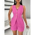 thumbnail image 3 of Women'S Summer 2 Piece Outfits Sleeveless Matching Sets Button Down V Neck Vest Waistcoat and Pockets Shorts Rose Red L, 3 of 8