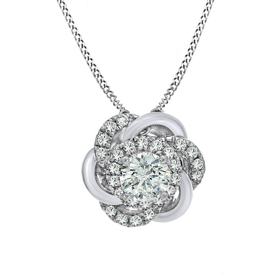 AFFY 5/8 Ct White Natural Diamond Swirl Flower Pendant Necklace In 14K Solid White Gold