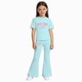 thumbnail image 1 of Gubotare Tween Girl Outfits Girls 2 Piece Outfits Short Sleeve Ruched Drawstring Crewneck Tops and Wide Leg Pants with Pockets Tracksuit Set Size 9-10 (Mint Green,9-10 Years), 1 of 4