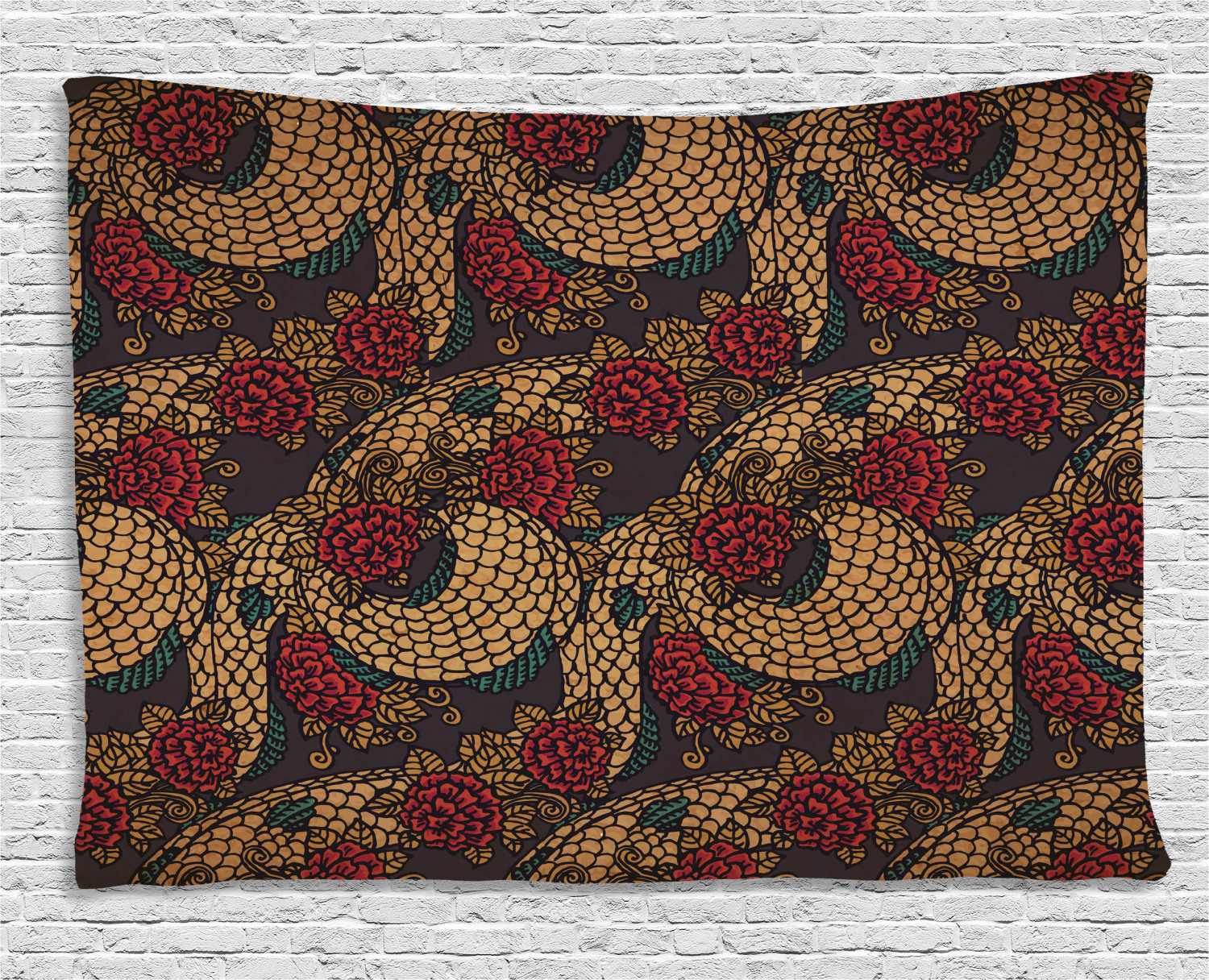 Asian Tapestry, Traditional Ancient Design Roses and Dragon Eastern Chinese Pattern, Wall Hanging for Bedroom Living Room Dorm Decor, 60W X 40L Asian Tapestry, Traditional Ancient Design Roses and Dragon Eastern Chinese Pattern, Wall Hanging for Bedroom Living Room Dorm Decor, 60W X 40L