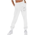 thumbnail image 2 of Women's Cat Print Sweatpants, Loose Fit Casual Pants with Elastic Waist and Pockets, Street Home & Travel Wear | VerBelle,White S, 2 of 5