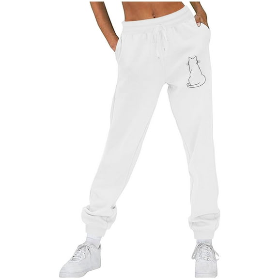 Hueook Winter Plus Size Pants for Women Women Casual Trousers and Trousers Plus Velvet Running Fitness Sports Pants White L