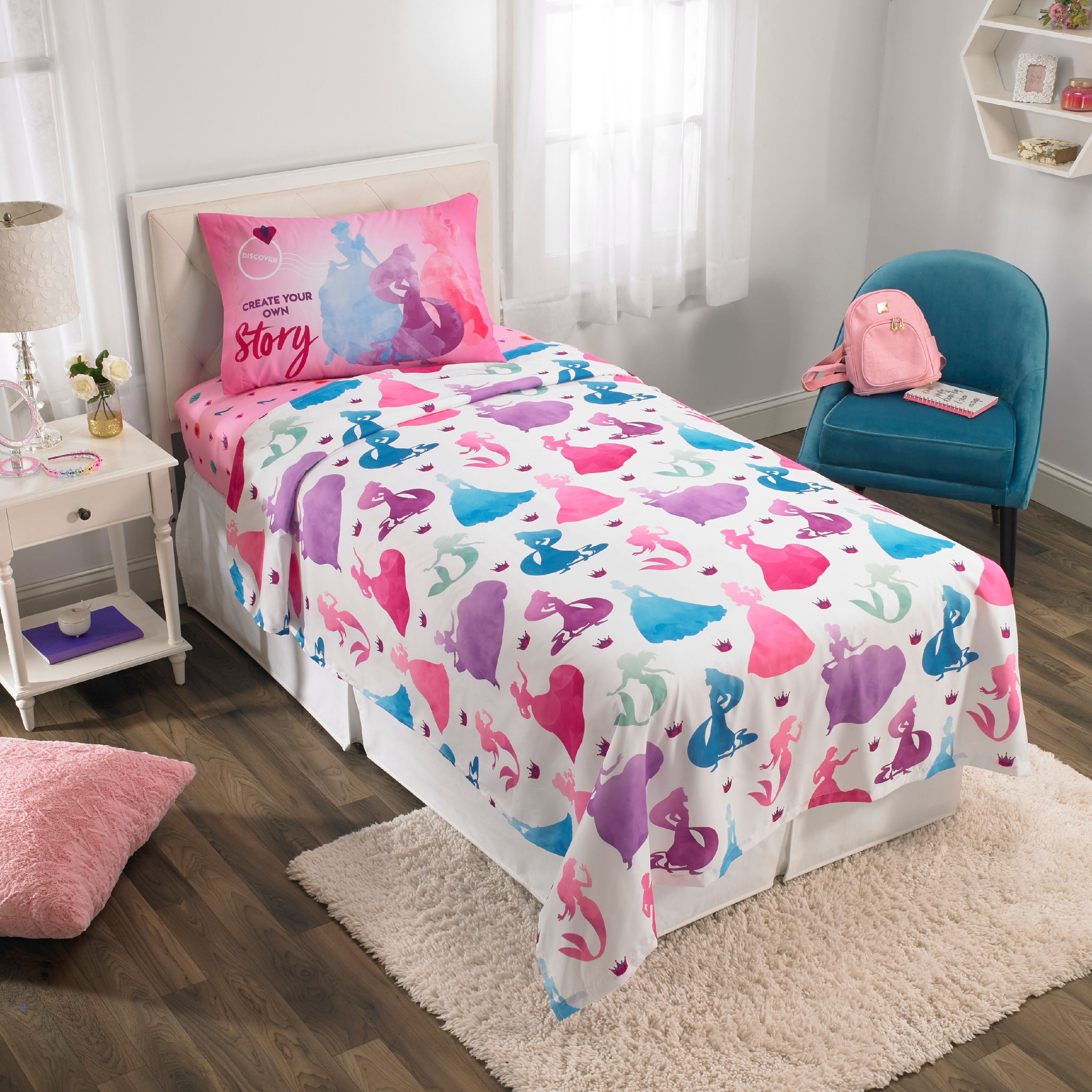 Disney Princess Kids Twin Sheet Set, Pink and Purple