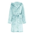 thumbnail image 4 of Women's Plush Fleece Hooded Knee Length Robe Set, Soft Bathrobe with Pockets and Sleep Mask, Cozy Loungewear, Warm Spa Robe with Adjustable Belt, Matching Eye Mask Included Light Blue M, 4 of 7