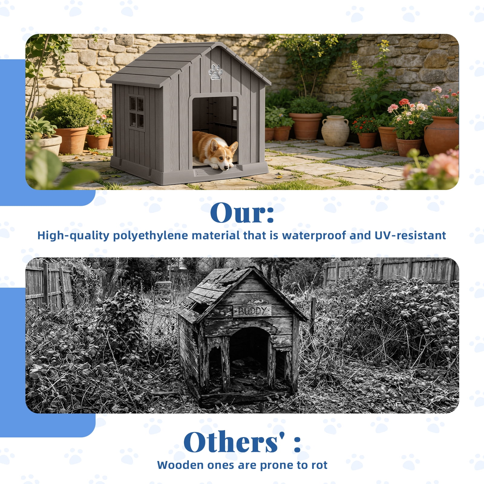 Joxxoaa Dog House Indoor Outdoor for Small to Large Sized Dogs Indoor Outdoor Doghouse Puppy Shelter with Elevated Floor, Easy to Assemble (Brown)