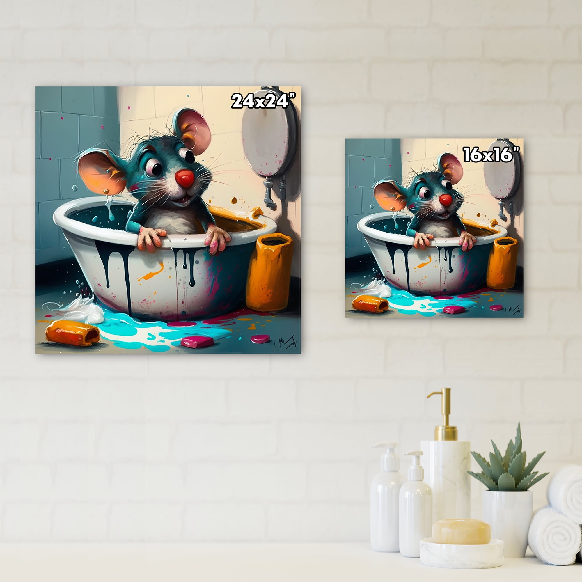 Designart Cute Mouse In The Bath I Canvas Wall Art
