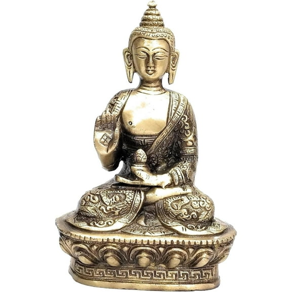 athizay Brass Buddha Protection Idols 17 cm for Home Decoration and Gifting Antique Finish Lord Buddha Statues