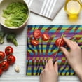 thumbnail image 3 of Zebra Print Cutting Board, Vibrant Colored Zebra Print on Wooden Penal Vertical Curvy Lines Art Design, Decorative Tempered Glass Cutting and Serving Board, Large Size, Fuchsia Yellow, by Ambesonne, 3 of 5