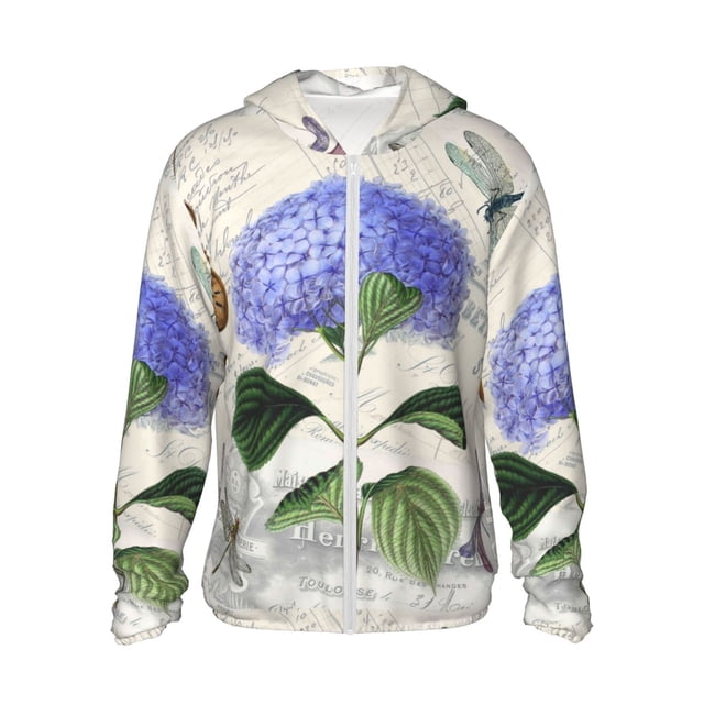 Fotbe Vintage Flower Chaqueta con Protección Solar UPF 50+ para Hombre y Mujer, Camisa con Capucha y Bolsillos-XX-Large
