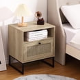 thumbnail image 7 of Rattan Nightstand, Boho Side Table with Drawer & Open Shelf, Accent Bedside End Table with Metal Legs for Bedroom, Dorm and Small Spaces, 7 of 7