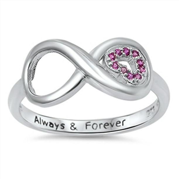 Sac Silver Infinity Heart Always & Forever Simulated Ruby Promise