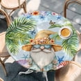 thumbnail image 2 of Coastal Tropical Round Tablecloth, Fitted Table Cover with Elastic for 36"-44" Round Tables, Palm Tree Starfish Shell Flower Gnomes Table Cloth Outdoor Indoor Dinning Party Waterproof Tablecloths, 2 of 7