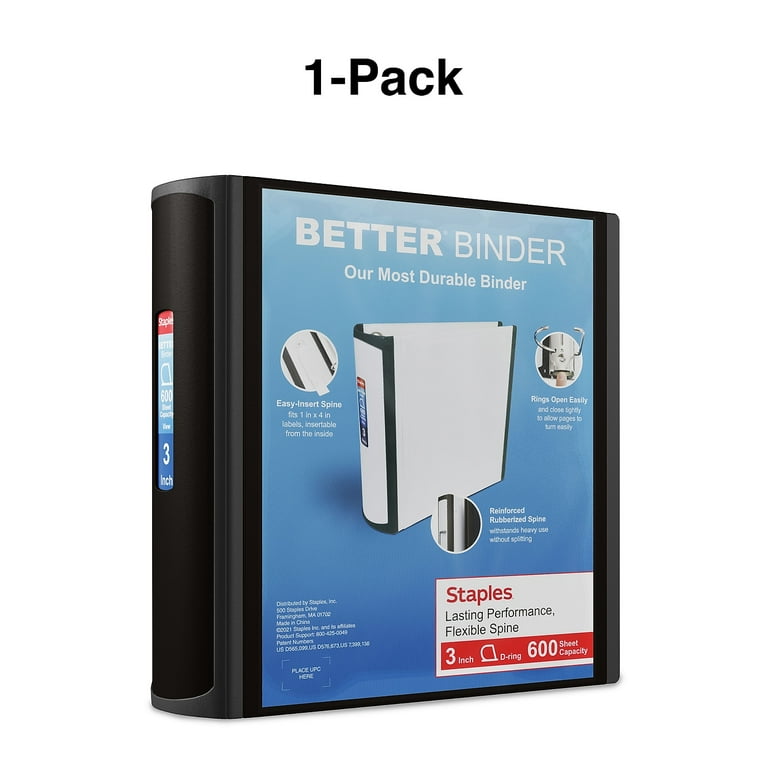 Staples, 3'' 3-Ring Better Binder, 15126-CC, Black - Walmart.com