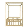 thumbnail image 6 of Bellemave Twin Size Canopy Bed Frame, Wood 4 Poster Tents Floor Bed with Fence, Low Profile Platform Beds for Teens Adults（Natural), 6 of 9