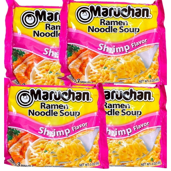 Maruchan, Ramen Noodle Soup Shrimp Flavor Cooks in just 3 Minutes 3 Oz Pack of 4