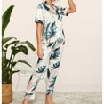 thumbnail image 3 of Women Two Piece Pajamas Silky Short Sleeve Top Pant Set V Neck Button Down Fashion Summer Sleepwear Loungewear Type 1 M, 3 of 5
