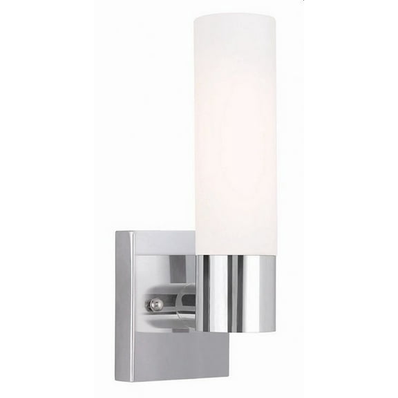 1 Light Contemporary Steel Ada Wall Sconce with Satin Opal White Glass-11.25 inches H By 4.5 inches W-Polished Chrome Finish Bailey Street Home