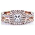 thumbnail image 3 of JeenMata Anillo de Compromiso de 1,75 Uds con Moissanita de Corte Cuadrado, Engaste Pavé, Banda Dividida, Doble Halo, Engaste Nupcial, Oro Rosa de 18 K sobre Plata, 3 of 6