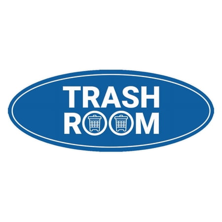 Signs ByLITA Oval Trash Room Sign - Laser-Engraved Lettering | Durable ABS Plastic | Vibrant Colors | Powerful Foam Tape (Blue) - Large