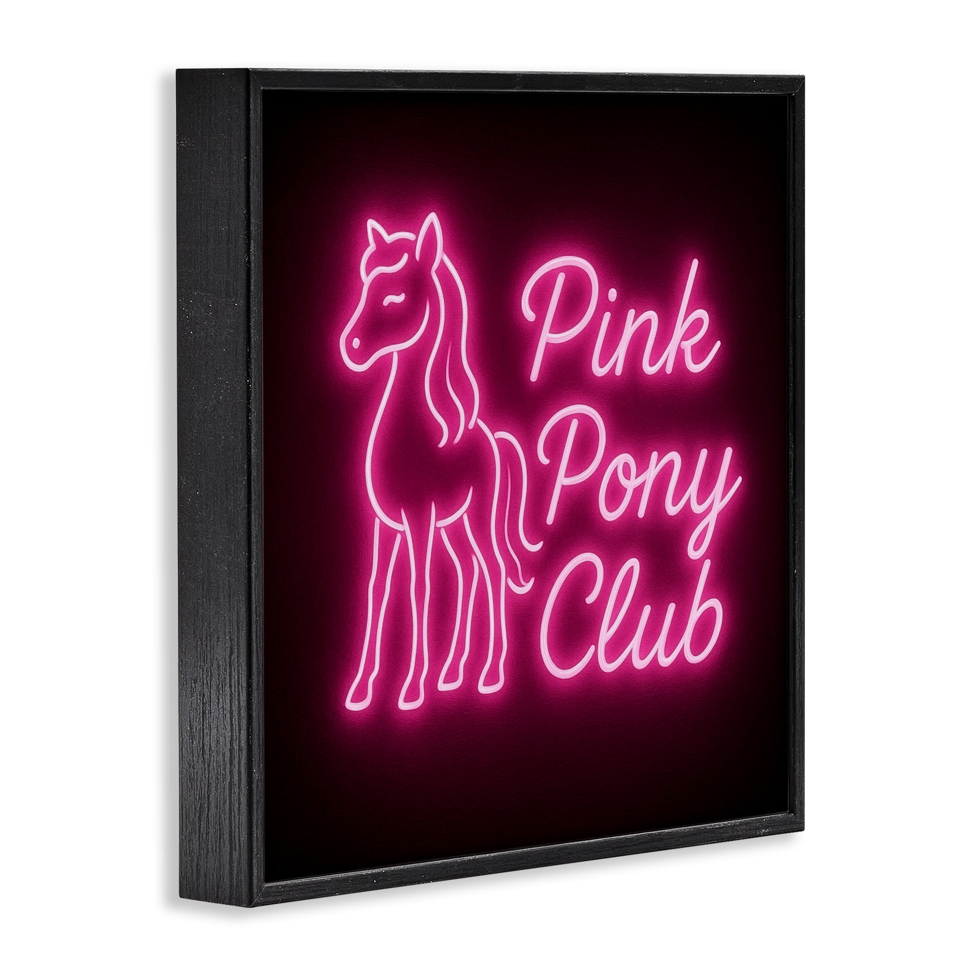 Stupell Industries Pink Pony Club Neon Black Framed Giclee Art, design by Grotto Studios