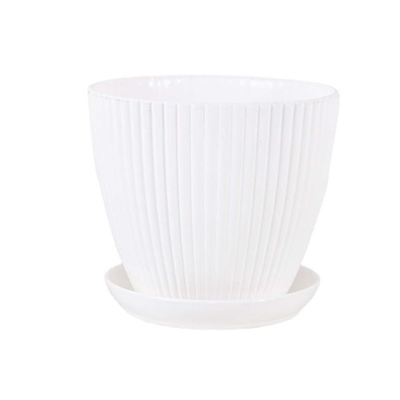 Indoor PlanterswithDrainageandTray, White Ribbed Plastic Flower Pots, Small Succulent Planting Pots, Home Decor, 1 Pc Set
