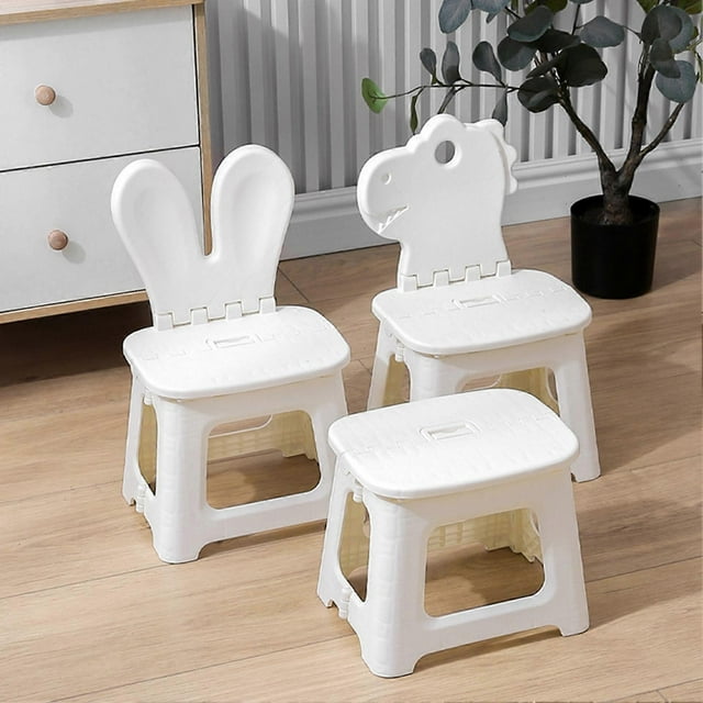 Folding Stool Lightweight Portable Cartoon White Step Stool With Carrying Handle for Children Dinasour M