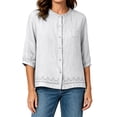 thumbnail image 6 of Ayolanni 3/4 Sleeve Shirts for Women Cotton Linen Solid Scoop Neck Button Down Blouse Textured Oversized Pockets Tees Womens Summer Tops White M, 6 of 7