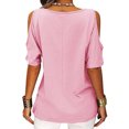 thumbnail image 3 of Sexy Dance Plus Size Cut Out Cold Shoulder Tops For Women Casual Solid Color Tees Loose Basic T Shirts Summer Batwing Sleeve Tunic Blouse Tops Size S-5XL, 3 of 3