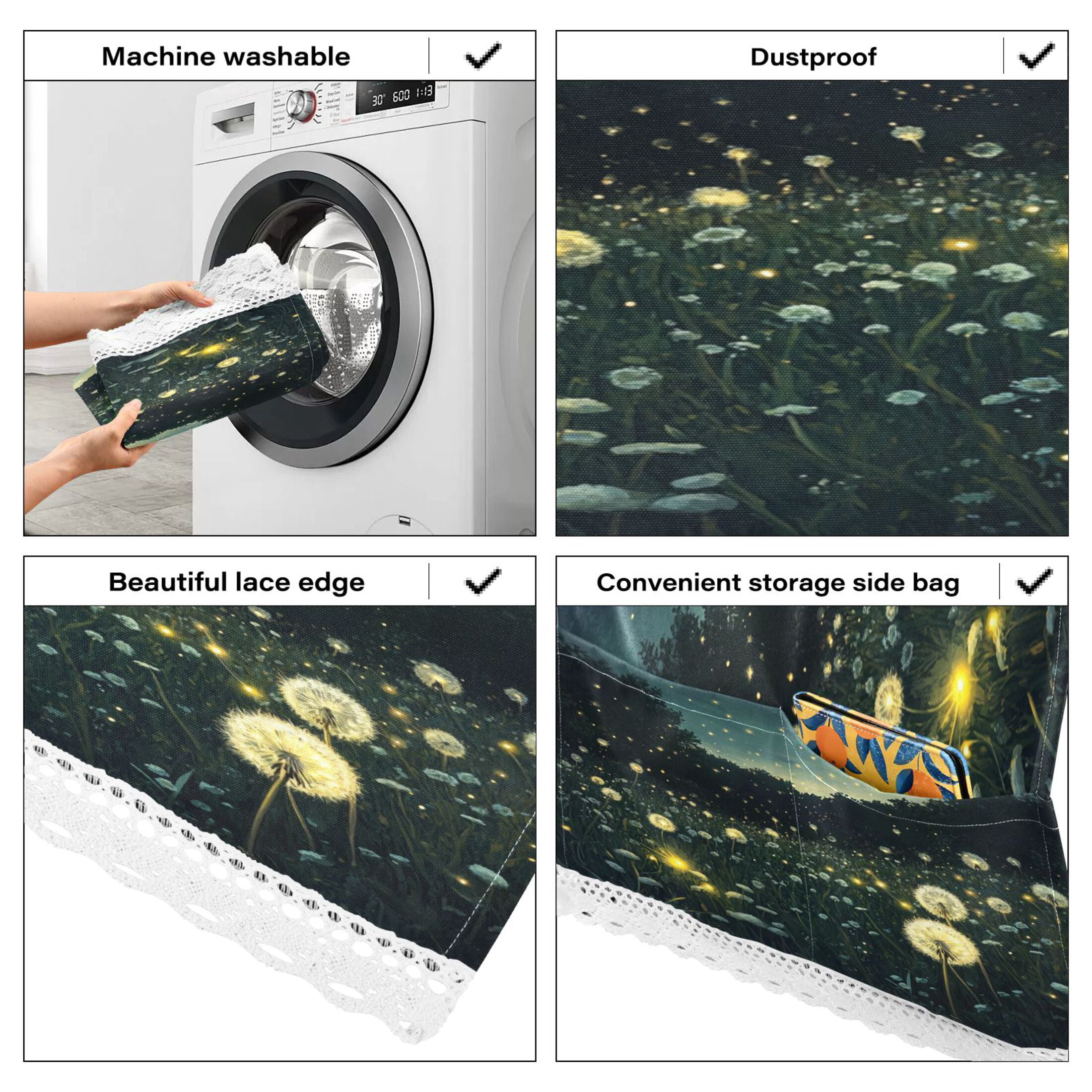 WOBOGO Fireflies in Dandelions Washing Machine Cloth Dryer Refrigerator Top Cover Protective Non-Slip Mat For Kitchen Laundry