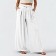 thumbnail image 2 of HKYNLAG Women's Wide Leg Lounge Pants Lightweight Drawstring High Waisted Casual Loose Trousers with Pockets White M, 2 of 5