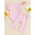 thumbnail image 5 of Musuos Baby Girl Casual Outfit 0-18Months Solid Color Short Sleeve Romper with Flare Trousers 2Pcs Summer Clothes, 5 of 10
