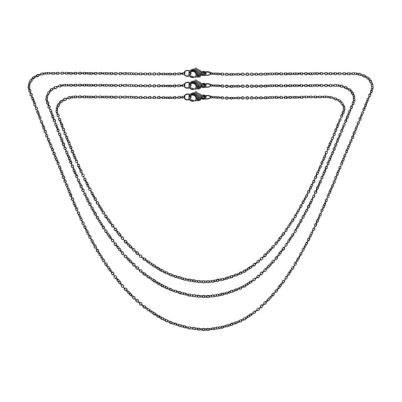 Bling Jewelry Mens Set of 3 Dainty Rolo Cable Chain Necklace Black Stainless Steel 18, 20 & 24 Inch