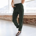 thumbnail image 2 of Lumtrix Womens Corduroy Pants Straight Leg Drawstring Casual Elastic High Waist Pants Comfy Loose Trendy Trousers with Pockets Dark Green M, 2 of 7