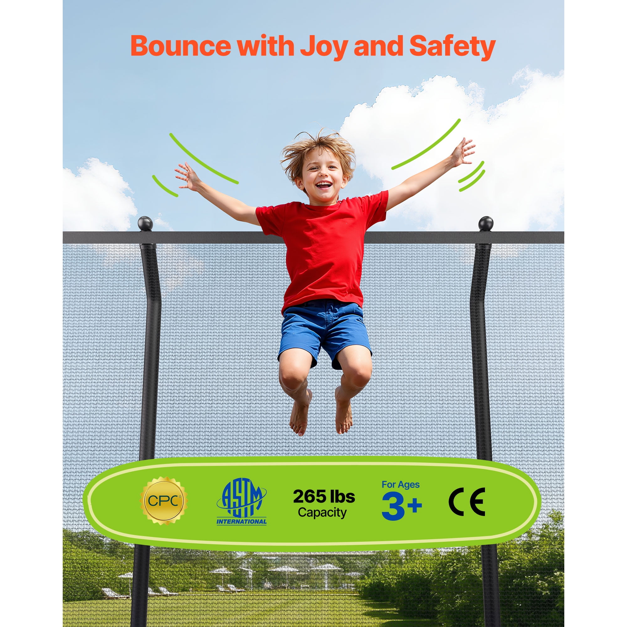 KFFKFF Outdoor Rectangle Trampoline, 8 x 14FT Recreational Trampoline with Safety Enclosure Net, ASTM Certified, 265 lbs Weight Limit, Durable Anti-Rust Design for Kids and Adults