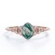 thumbnail image 1 of JeenMata Anillo Compromiso 6 Puntas Filigrana Milgrain Ovalada Drusa Ágata Verde Musgo y Moissanita 1,10 ct Marquesa Baño Oro Rosa 18K sobre Plata, 1 of 6