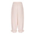 thumbnail image 4 of TSSOE Women Wide Leg Long Bloomers Pants Ruffle Elastic Waist Loose Fit Trousers Suitable for Office & Parties White S, 4 of 7