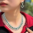 thumbnail image 4 of Silver Plated Green CZ Long Leaf Square Wedding Necklace Earrings Jewelry Set, 4 of 9