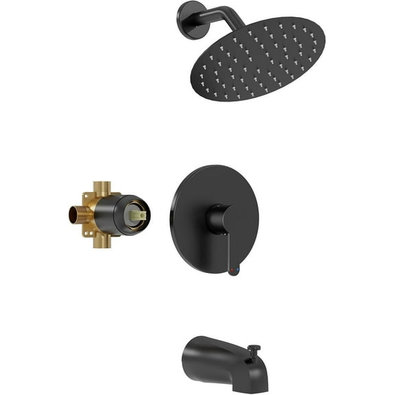 Tub Shower Faucet Set, 8 Inch Matte Black Shower Head and Handle Set, High Pressure Bathtub Shower Faucet with Valve, Tub Spout and Trim Kit, Bathroom Shower Faucet Sets Complete, Black