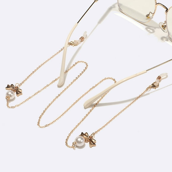 Eyeglasses Chain Mask Chain Holder Sunglasses Chain Necklace Women Bowknot Gold Pearl