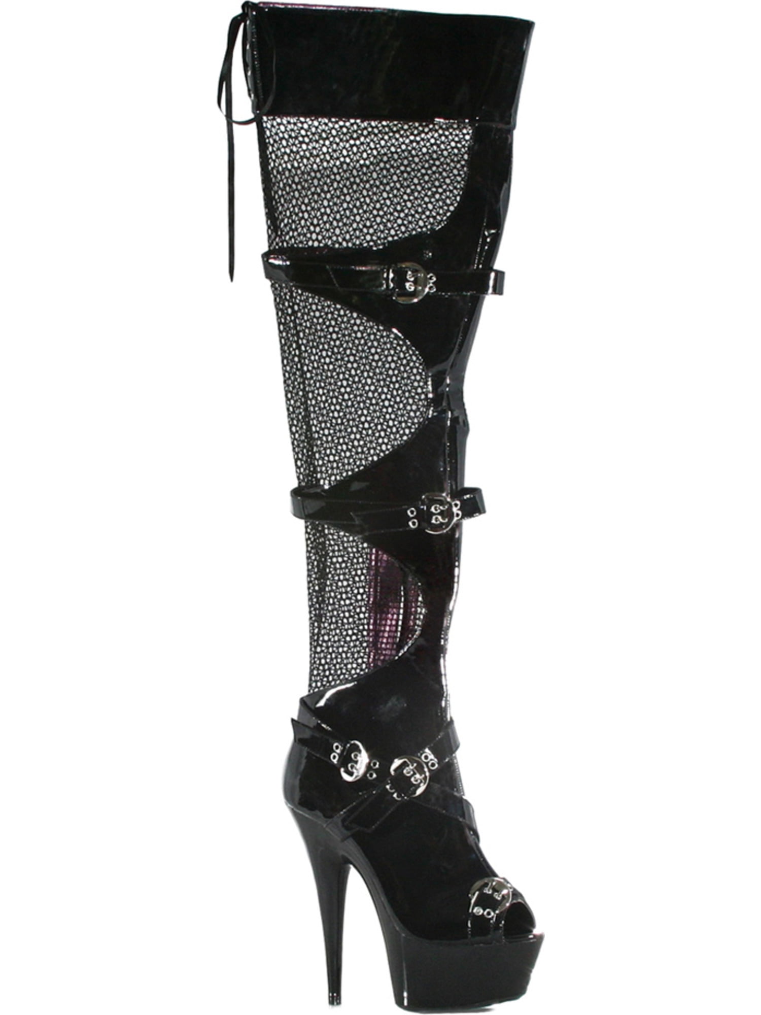 SummitFashions 6 Inch Peep Toe Knee High Boots Sexy Black