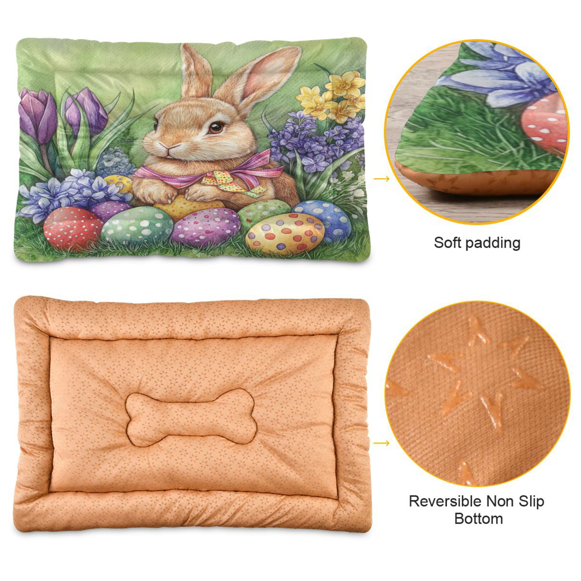 Qxltty Easter Orange Bunny Ped Pad Wear-resistant and Hard to Bite Through Sleeping Pad for Small Medium Large Dogs Winter Pet Bed 36×24in