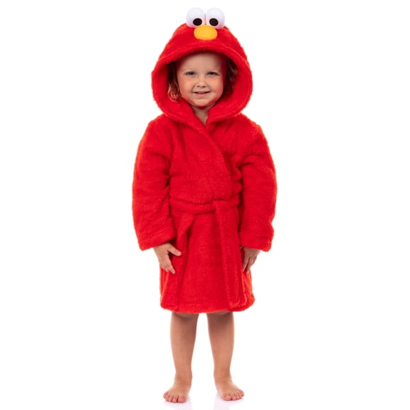 Sesame Street Toddler Robe Elmo Plush Faux Fur Hooded Bathrobe