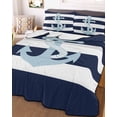 thumbnail image 2 of Navy Blue Striped Summer Quilt Set Twin Size, Soft Microfiber Quilted Bedding Set with 2 Pillow Shams, Blue Anchor Nautical Farmhouse Lightweight All Season Bedspread Coverlet for Bedroom 68"x86", 2 of 6