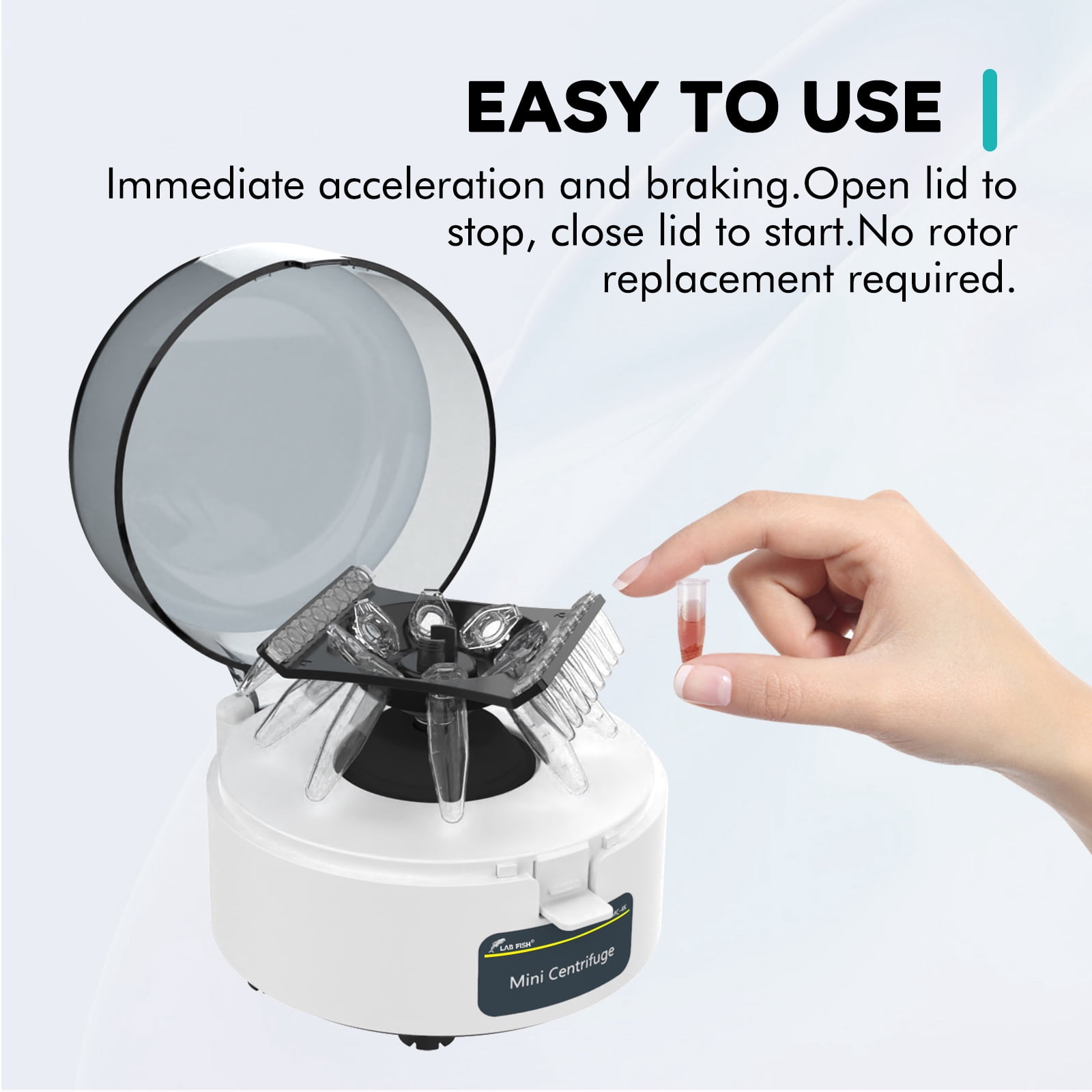 LAB FISH MC-4K Mini Centrifuge Machine 4000 RPM, 980xg RCF, with 2-in-1 Rotor for 0.2/1.5/2ml Tubes, Low-Noise Brushless Motor, Portable Lab Centrifuge