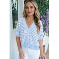 thumbnail image 5 of Women's Sky Blue Stripe Short Sleeve V Neck Bow Knot Sweater – Casual Summer Style, XL, 5 of 5