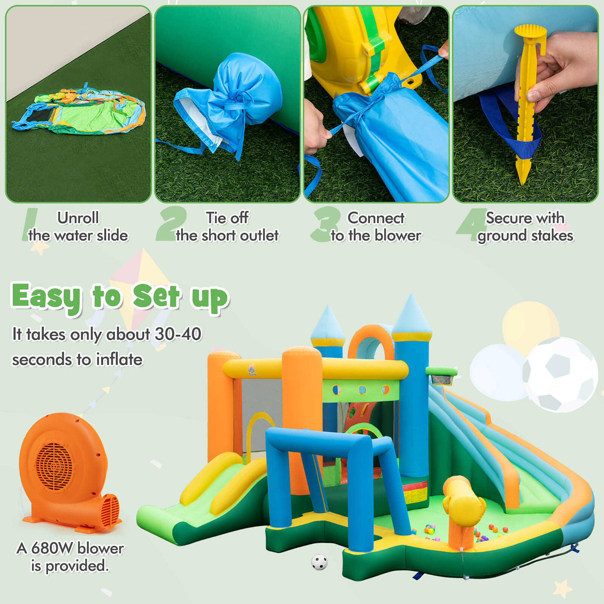 Gymax Inflatable Water Slide Kids Blow up Water Park w/ Climbing Wall Blower Included