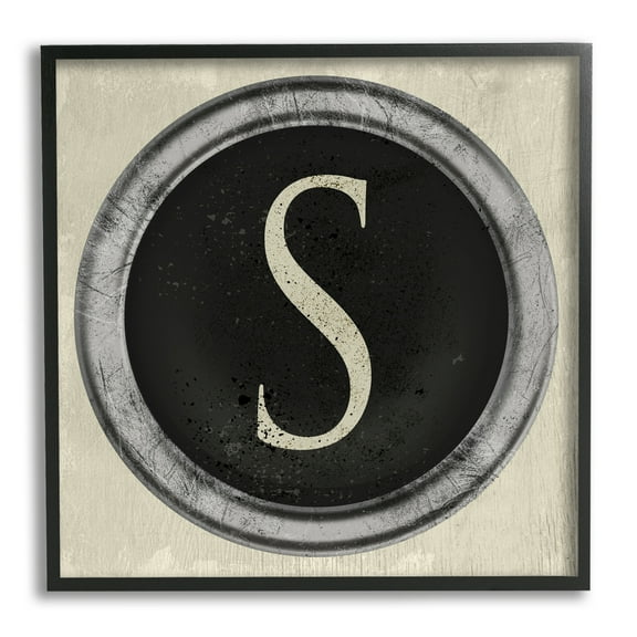 Stupell Industries Letter S Initial Vintage Typewriter Key Shape Glam Painting Black Framed Art Print Wall Art, 12 x 12, Design by Daphne Polselli